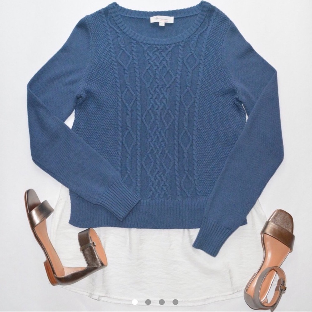 Vince Camuto layer look dark blue cable knit sweater